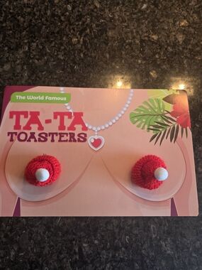 Novelty Crochet Nipple Covers in Bright Red with White Pom Centers